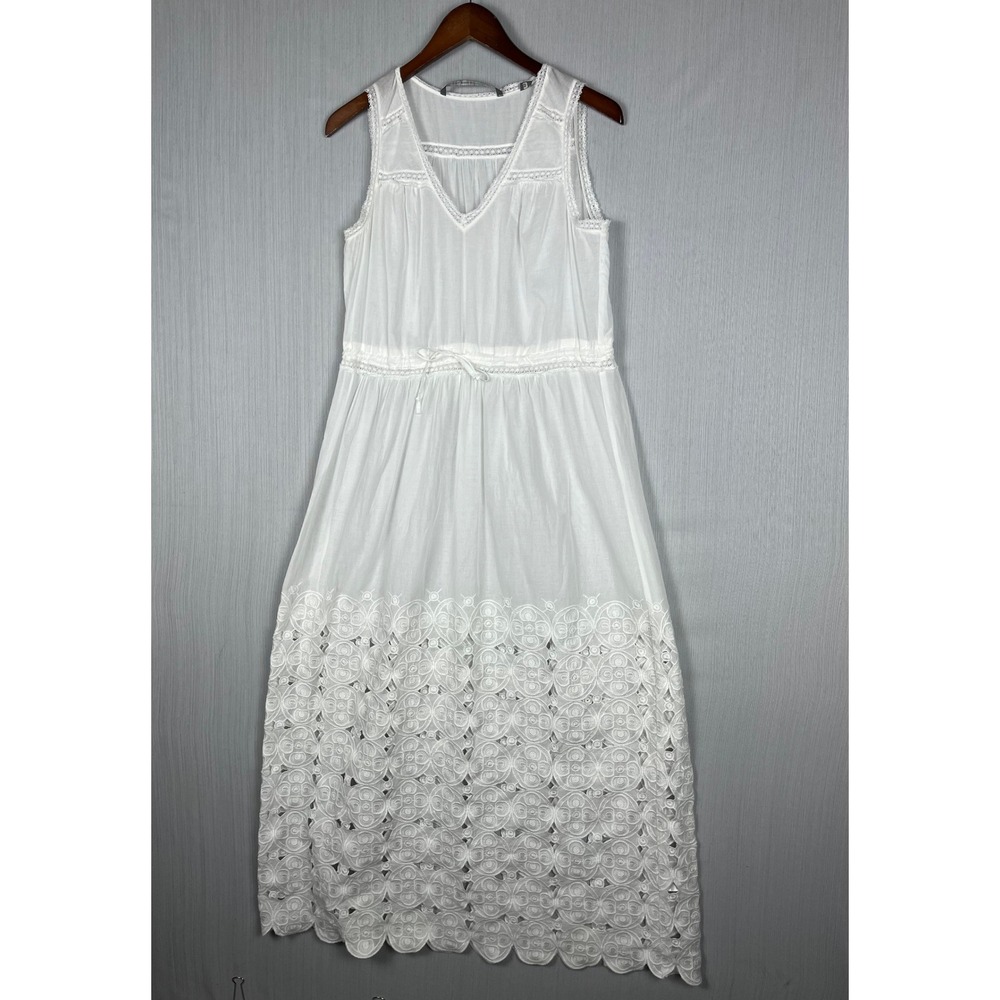 Boho Lace Eyelet Maxi Dress M White Twelfth Street by Cynthia Vincent Prairie